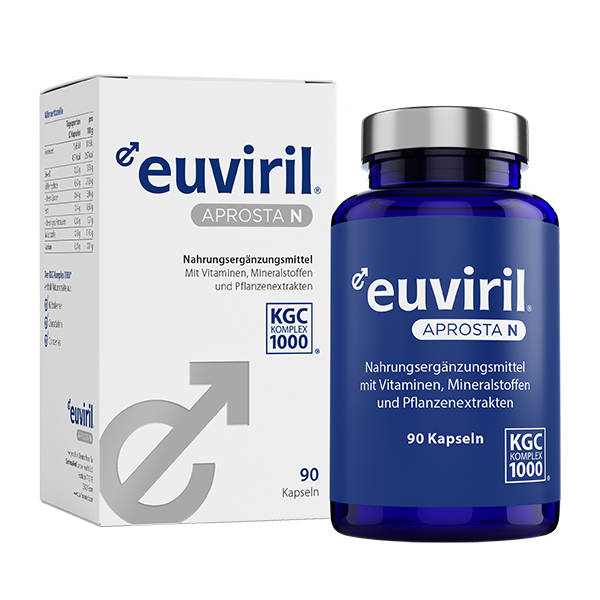 euviril aprosta - Nahrungsergänzungsmittel mit Vitaminen, Mineralstoffen und Pflanzenextrakten – alles Gute für die Prostata